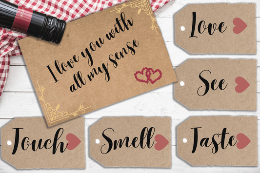 5 Senses Gift Tags, Printable Birthday Gift Tag Editable Valentine's Day Gift Tag Personalized Heart Gift Tag for Love Downloadable Pdf Svg